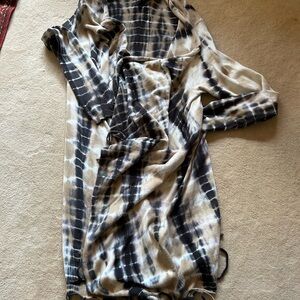 Soft Surroundings cotton cape like open seater with fringe. Tie dye asymmetrical